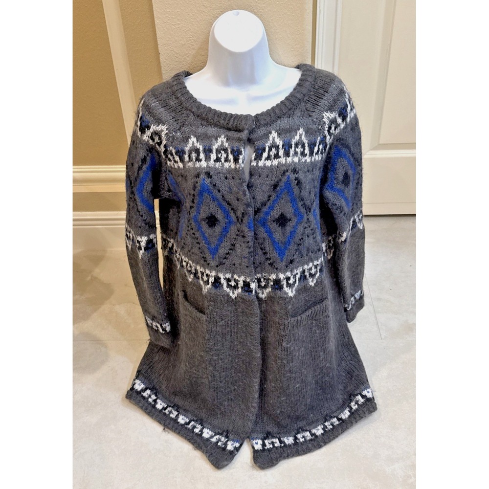 Free People Frost Fair Isle Snap Up Duster Cardigan Knit Apres Pockets Sz M Hobo